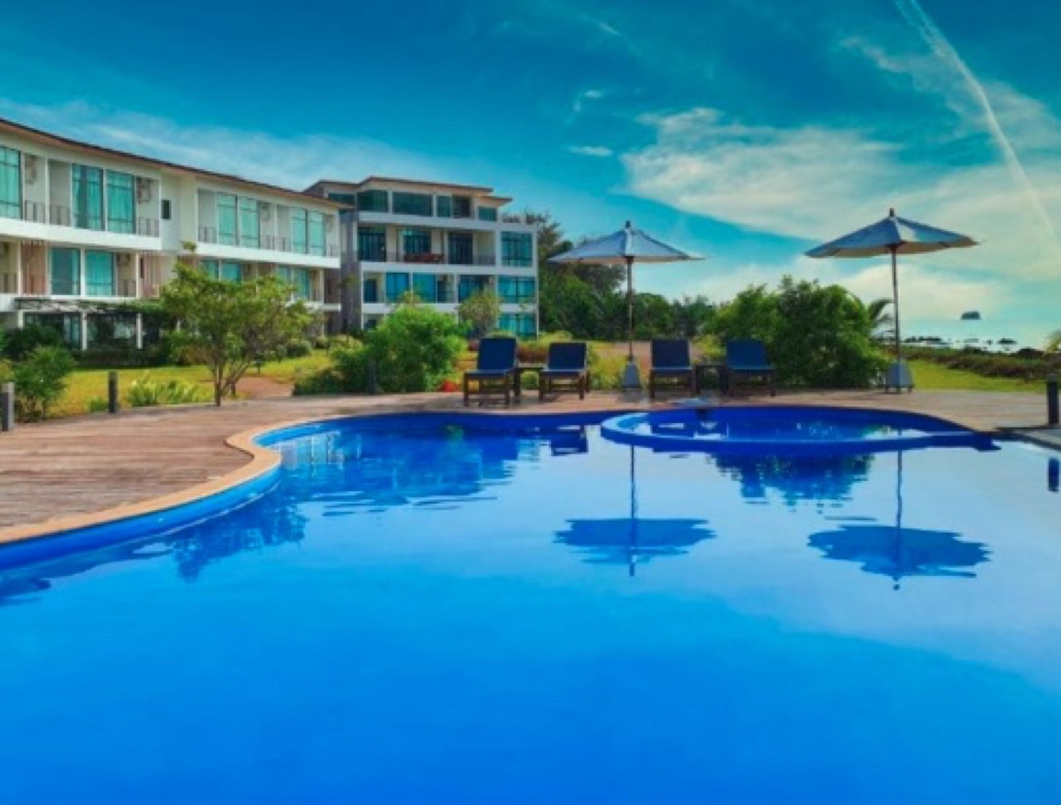 The seafront pool at The Beach Resort & Residence in Chumphon, with Koh Kye visible offshore