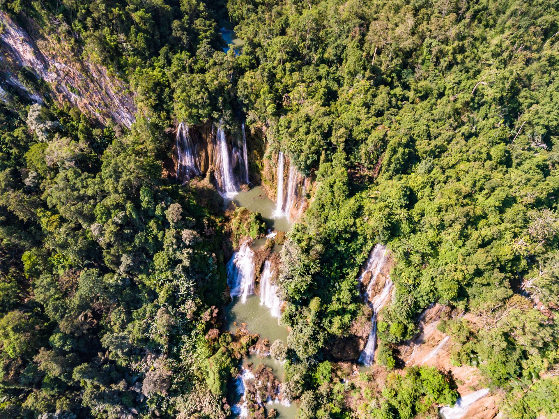 Aerial view of Thi Lo Su waterfall in Umphang